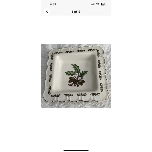 Holly Holiday Pedestal Platter W/Condiment Dishes Scalloped Edge VTG -RARE -HTF - Picture 5 of 12